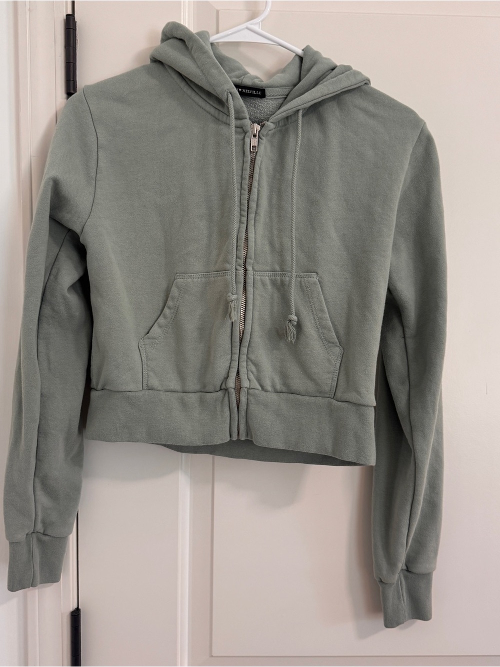Brandy Melville Cropped Sage Green Zip Hoodie
